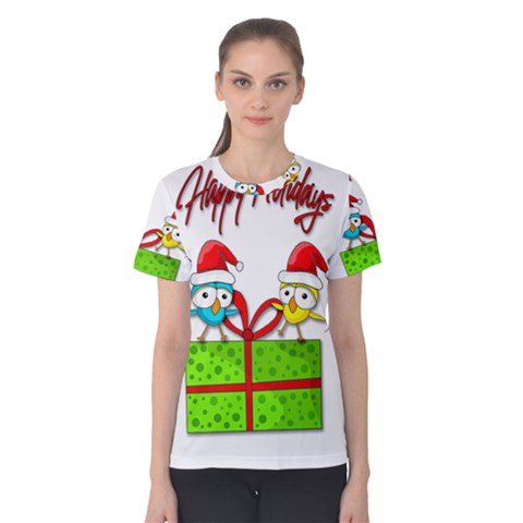 Cute Xmas Birds Women s Cotton Tee by Valentinaart