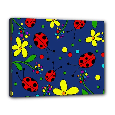 Ladybugs - Blue Canvas 14  X 11  by Valentinaart