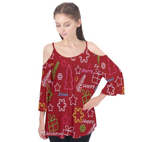 Red Xmas Pattern Flutter Tees by Valentinaart