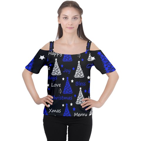 New Year Pattern - Blue Women s Cutout Shoulder Tee by Valentinaart