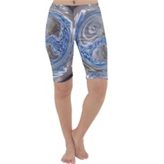 Silver Gray Blue Geometric Art Circle Cropped Leggings  by yoursparklingshop