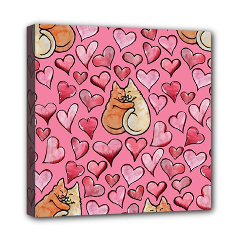 Cat Love Valentine Mini Canvas 8  X 8  by BubbSnugg