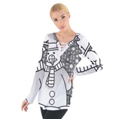 Cute Christmas Snowman  Women s Tie Up Tee by Brittlevirginclothing