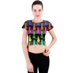 Colorful Cats Pattern Crew Neck Crop Top by Valentinaart