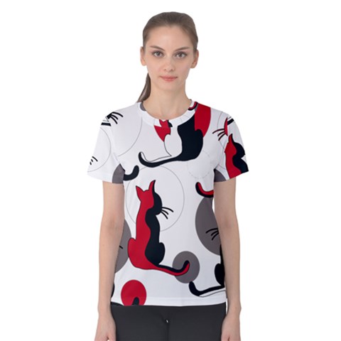 Elegant Abstract Cats  Women s Cotton Tee by Valentinaart