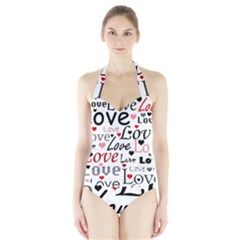 Love Pattern - Red Halter Swimsuit by Valentinaart