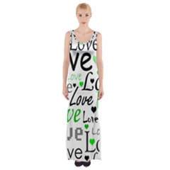 Green  Valentine s Day Pattern Maxi Thigh Split Dress by Valentinaart