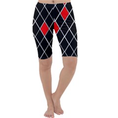 Elegant Black And White Red Diamonds Pattern Cropped Leggings  by yoursparklingshop