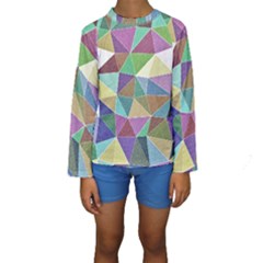 Colorful Triangles, Pencil Drawing Art Kids  Long Sleeve Swimwear by picsaspassion