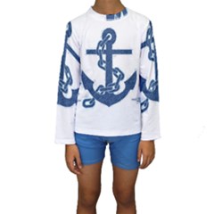 Blue Anchor Oil Painting Art Kids  Long Sleeve Swimwear by picsaspassion