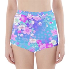 Colorful Pastel  Flowers High-waisted Bikini Bottoms by Brittlevirginclothing