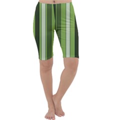 Greenery Stripes Pattern 8000 Vertical Stripe Shades Of Spring Green Color Cropped Leggings  by yoursparklingshop