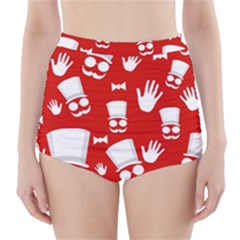 Gentlemen - Red And White Pattern High-waisted Bikini Bottoms by Valentinaart