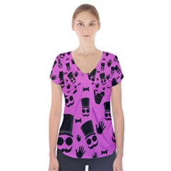 Gentleman - Magenta Pattern Short Sleeve Front Detail Top by Valentinaart