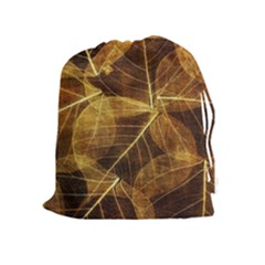 Leaves Autumn Texture Brown Drawstring Pouches (extra Large) by Amaryn4rt