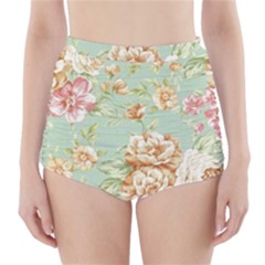 Vintage Pastel Flowers High-waisted Bikini Bottoms by Brittlevirginclothing