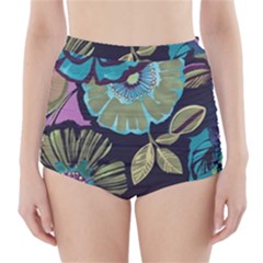 Dark Colored Lila Flowers High-waisted Bikini Bottoms by Brittlevirginclothing