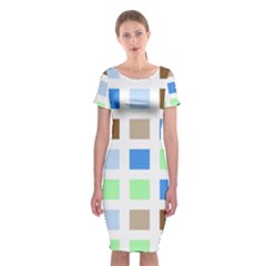 Colorful Green Background Tile Pattern Classic Short Sleeve Midi Dress by Amaryn4rt