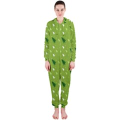 Green Christmas Tree Background Hooded Jumpsuit (ladies)  by Nexatart