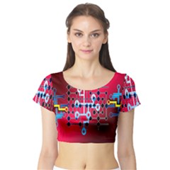 Board Circuits Trace Control Center Short Sleeve Crop Top (tight Fit) by Nexatart