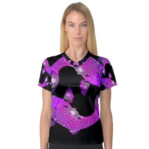 Koi Carp Fish Water Japanese Pond Women s V-neck Sport Mesh Tee by Nexatart