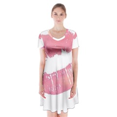 Pink Lips Short Sleeve V-neck Flare Dress by Brittlevirginclothing