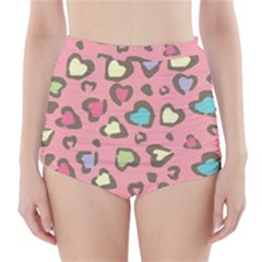 Rainbow Leopard Styled Hearts  High-waisted Bikini Bottoms by Brittlevirginclothing