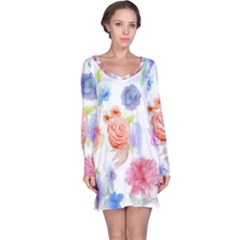 Watercolor Colorful Roses Long Sleeve Nightdress by Brittlevirginclothing