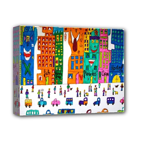 Painted Autos City Skyscrapers Deluxe Canvas 14  X 11  by Nexatart