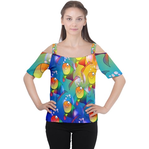 Fish Pattern Women s Cutout Shoulder Tee by Nexatart