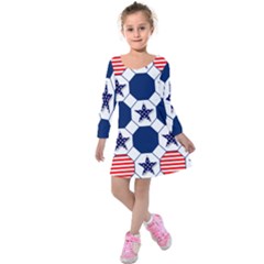 Patriotic Symbolic Red White Blue Kids  Long Sleeve Velvet Dress by Nexatart