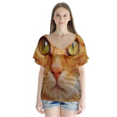 Cat Red Cute Mackerel Tiger Sweet Flutter Sleeve Top by Nexatart