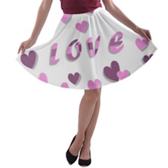 Love Valentine S Day 3d Fabric A-line Skater Skirt by Nexatart