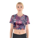 Colorful bohemian purple leaves Cotton Crop Top View1