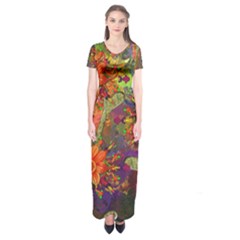 Abstract Flowers Floral Decorative Short Sleeve Maxi Dress by Nexatart