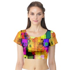 Abstract Squares Background Pattern Short Sleeve Crop Top (tight Fit) by Nexatart