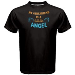 Black My Girlfriend Is A Little Angel  Men s Cotton Tee by FunnySaying