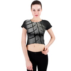 Auto Black Black And White Car Crew Neck Crop Top by Nexatart