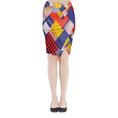 Background Fabric Multicolored Patterns Midi Wrap Pencil Skirt by Nexatart