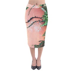 Background Stone Wall Pink Tree Velvet Midi Pencil Skirt by Nexatart