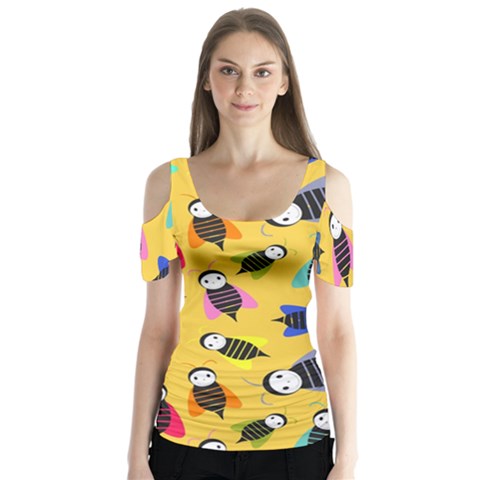 Bees Animal Pattern Butterfly Sleeve Cutout Tee  by Nexatart