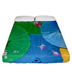 Chinese Umbrellas Screens Colorful Fitted Sheet (queen Size) by Nexatart