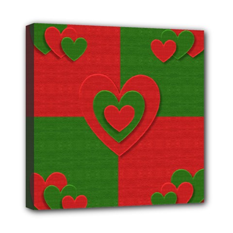 Christmas Fabric Hearts Love Red Mini Canvas 8  X 8  by Nexatart