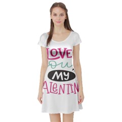 I Love You My Valentine / Our Two Hearts Pattern (white) Short Sleeve Skater Dress by FashionFling