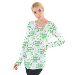 Saint Patrick Motif Pattern Women s Tie Up Tee by dflcprintsclothing