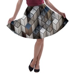 Cube Design Background Modern A-line Skater Skirt by Nexatart