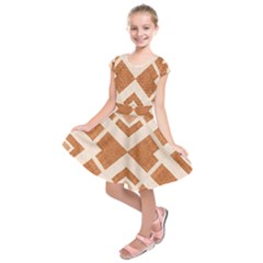 Fabric Textile Tan Beige Geometric Kids  Short Sleeve Dress by Nexatart