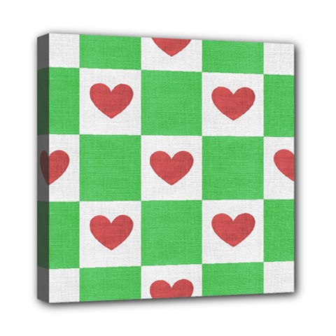 Fabric Texture Hearts Checkerboard Mini Canvas 8  X 8  by Nexatart