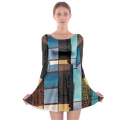 Glass Facade Colorful Architecture Long Sleeve Skater Dress by Nexatart