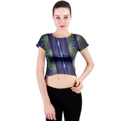 Fractal Blue Lines Colorful Crew Neck Crop Top by Nexatart